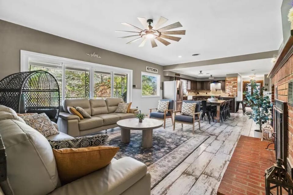 Living Room open to Dining and Kitchen