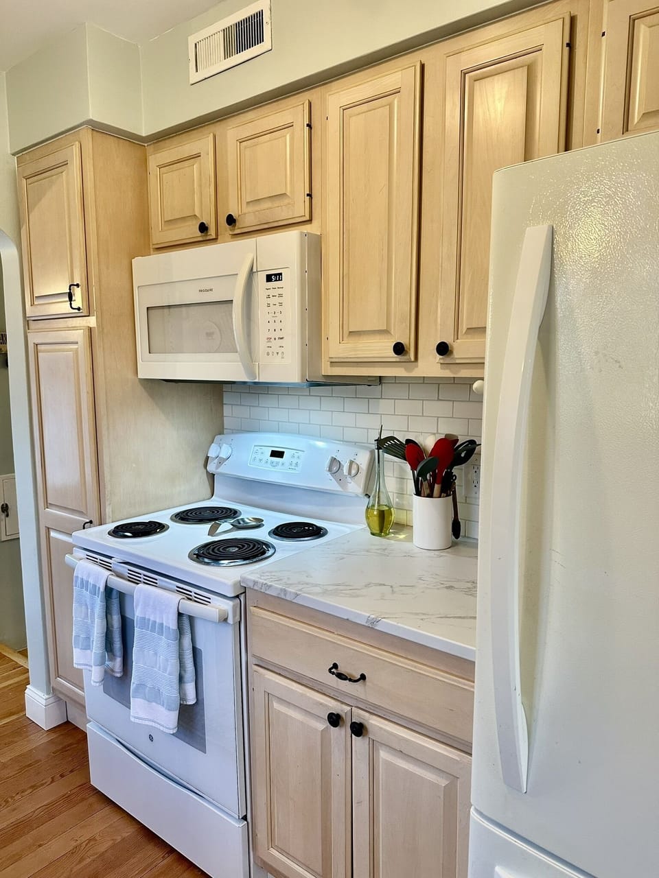 Left side of galley kitchen.