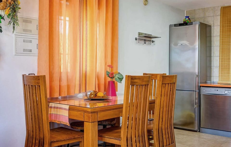 The dining area and kitchen