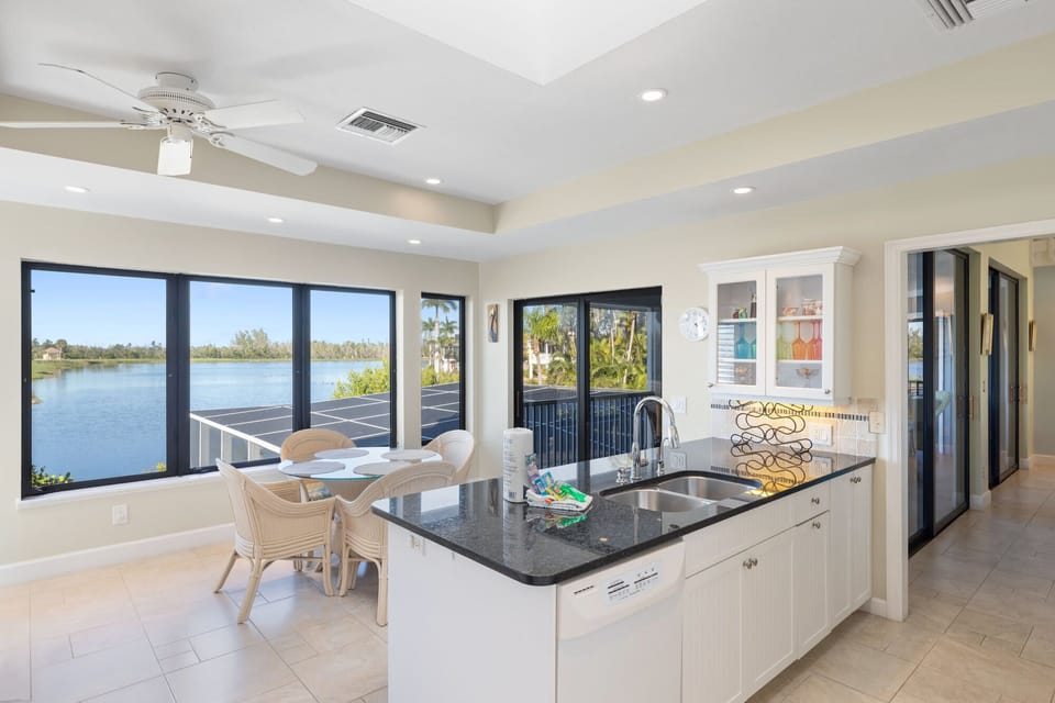 Stunning chef's kitchen overlooking lake and golf course