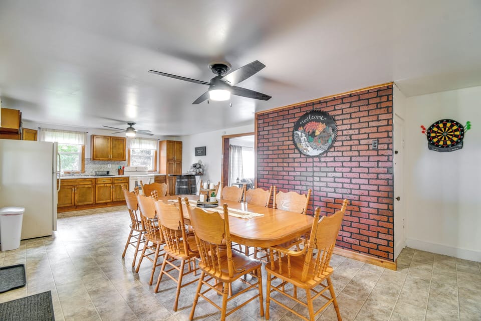 Dining Area & Kitchen | 1st Floor | Dining Table | Dishware/Flatware | Dartboard