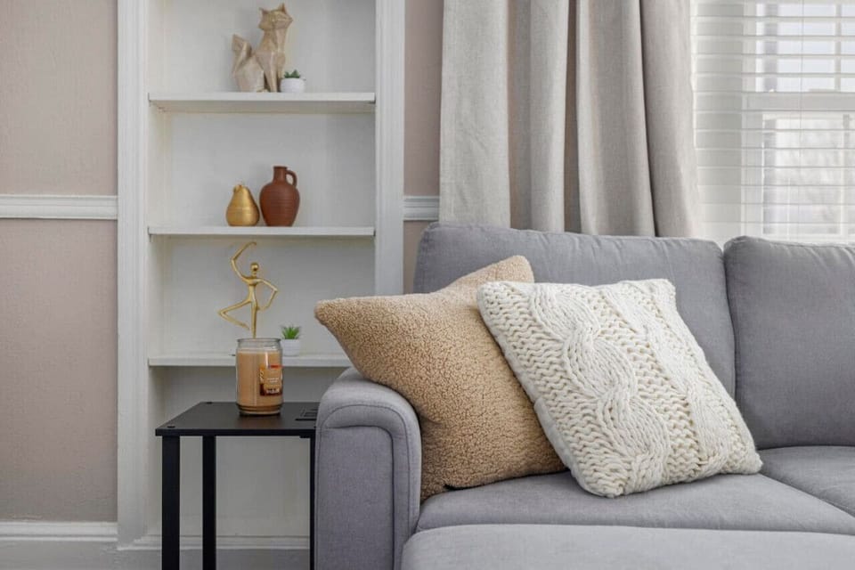 The living room offers a cozy ambiance perfect for unwinding after the day.