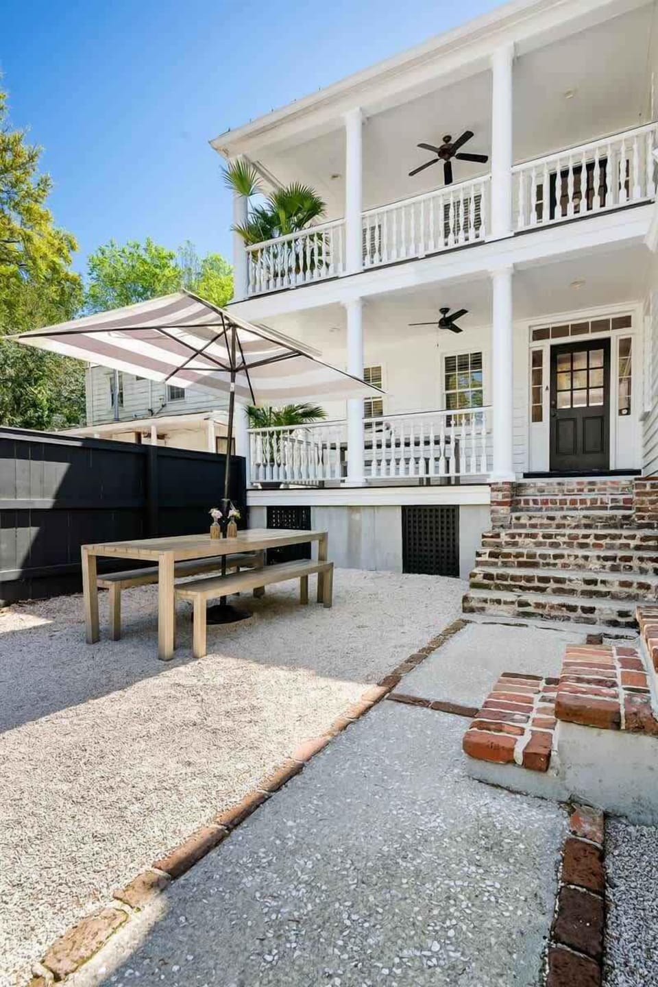 There are 5 total porches/balconies off the front house with endless seating