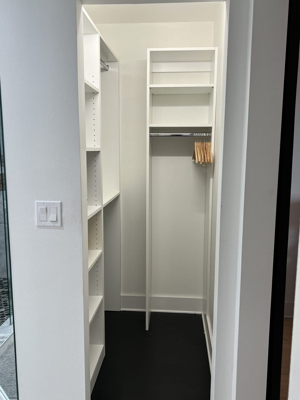 His walk in closet space 