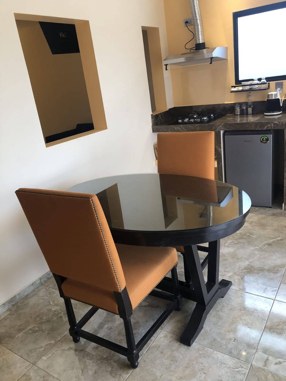 The kitchen and dining area.
