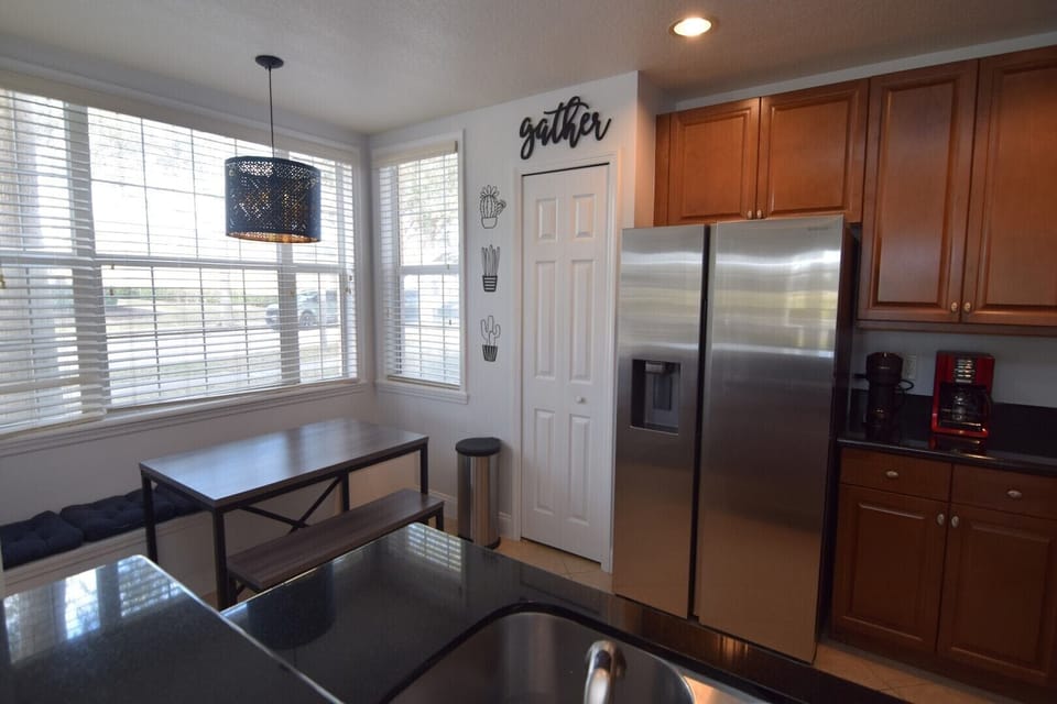 Kitchen and breakfast nook with window seat