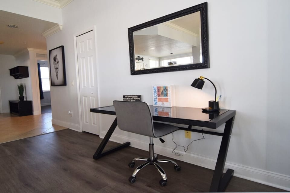 Work space with desk and office chair