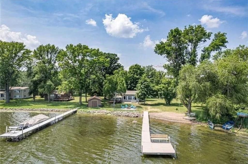 aerial view from Lake looking @ Dock and Cabin