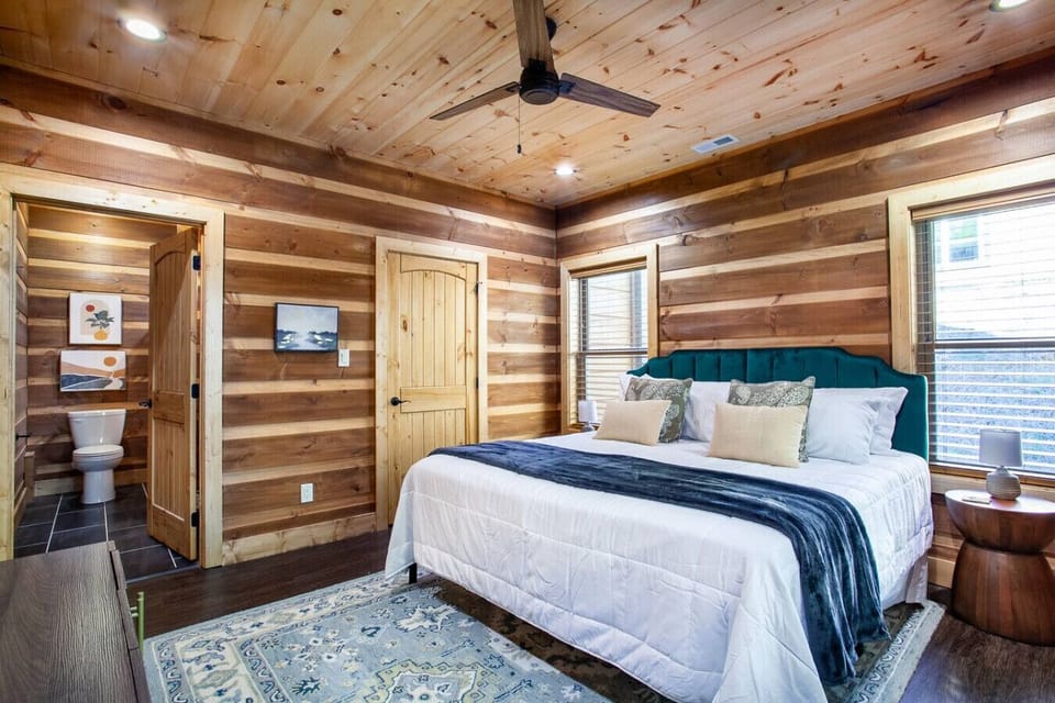 Main level King bedroom with smart tv and attached bathroom