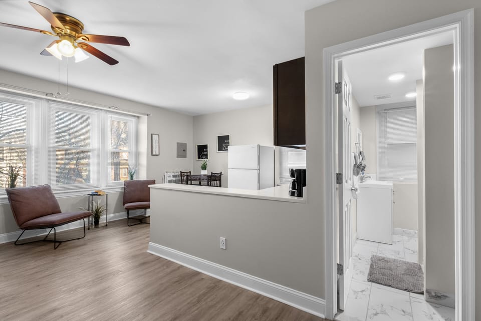 Hardwood floors throughout the living and sleeping area
