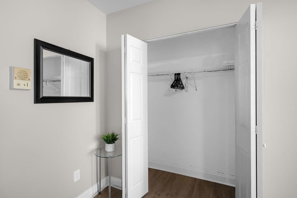 Open closet with hangers