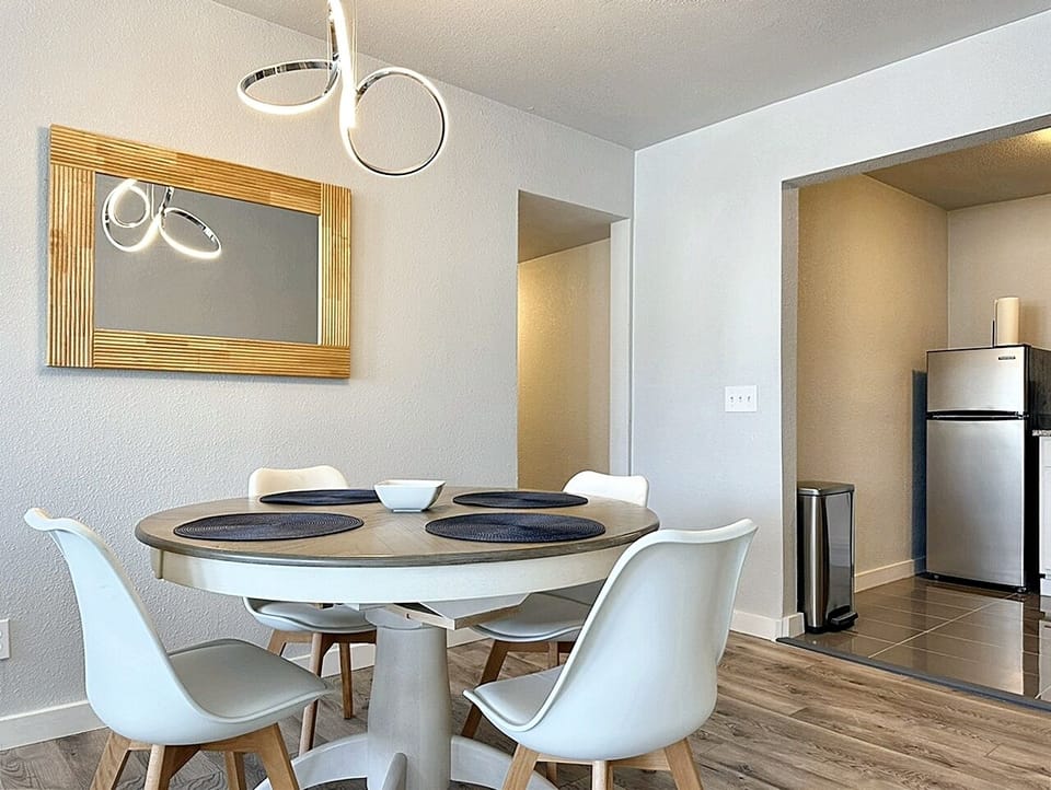 The dining area offers an elegant setting where every meal becomes a celebration