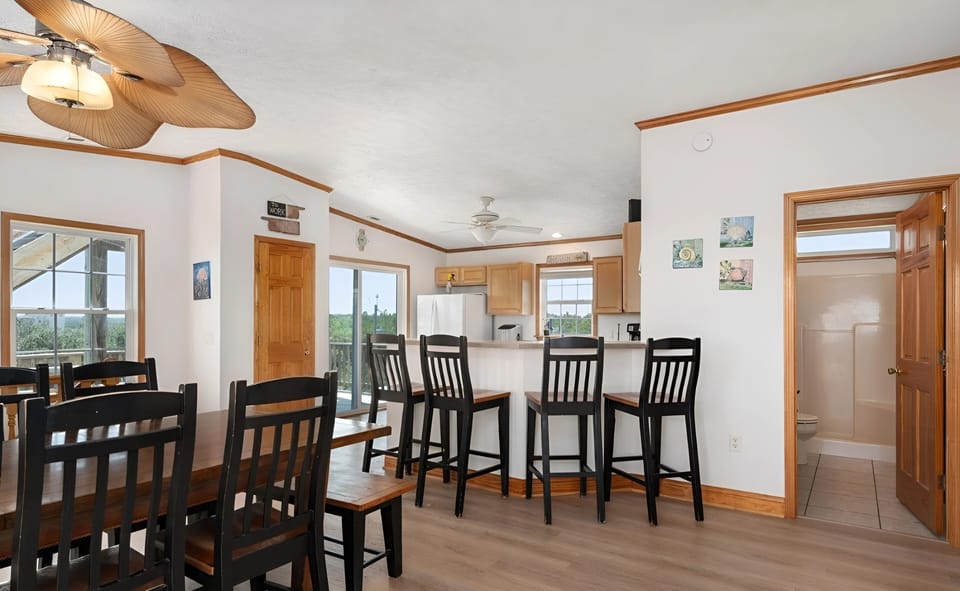 Chic meets comfort in this stylishly appointed dining area