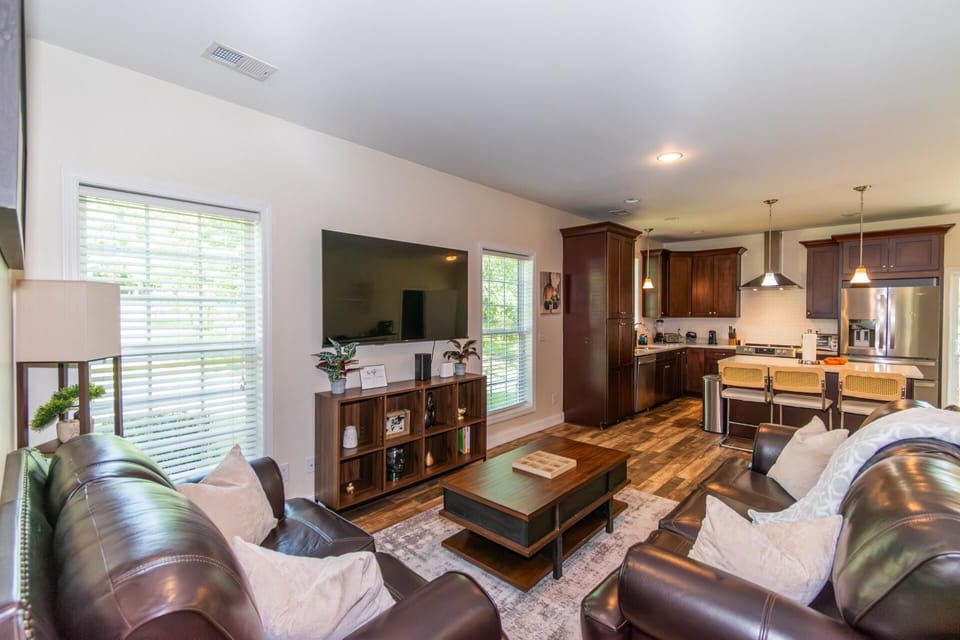 Living room with large smart Flat screen Roku TV 