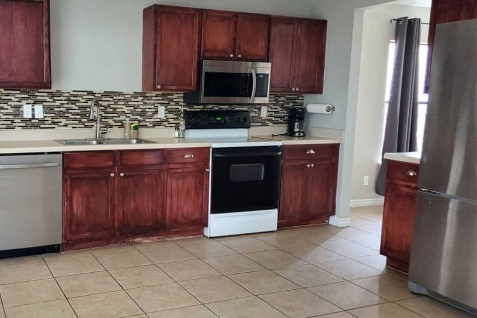 The kitchen is equipped for guests.