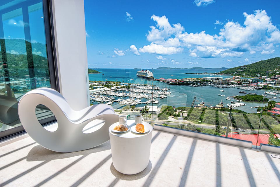 Gorgeous views of the ocean & islands beyond from primary king bedroom balcony