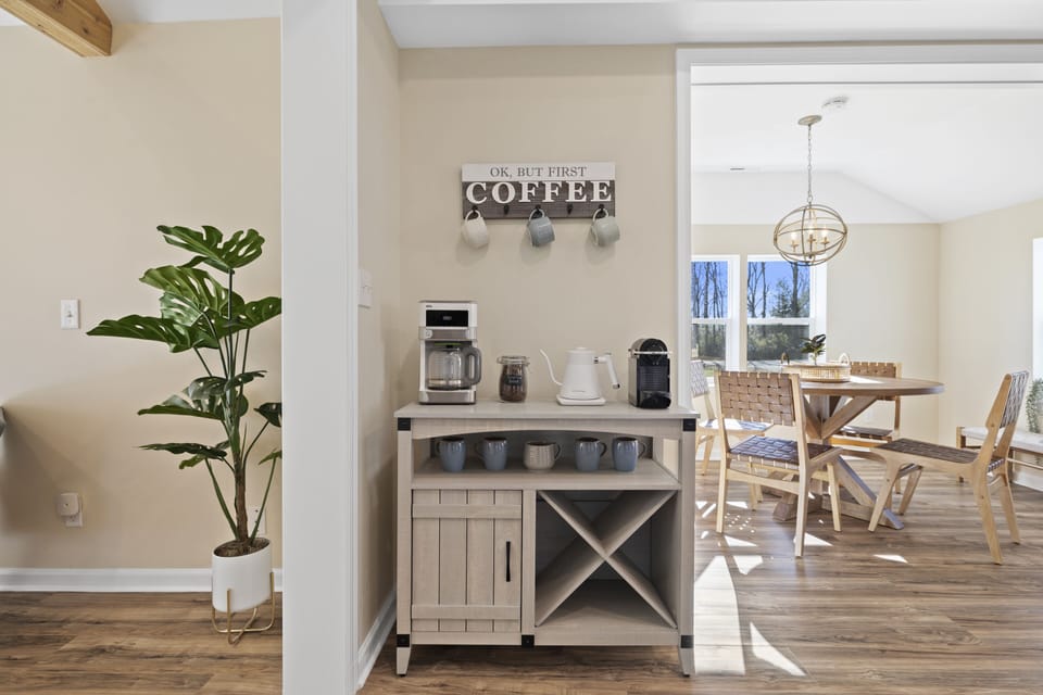 Drip Coffee Maker, Tea Kettle, French Press, and Nespresso Machine are available