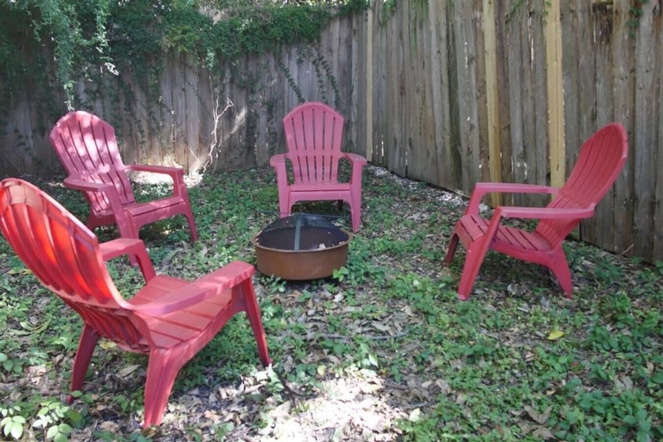 Outdoor seating area with wood burning fire pit