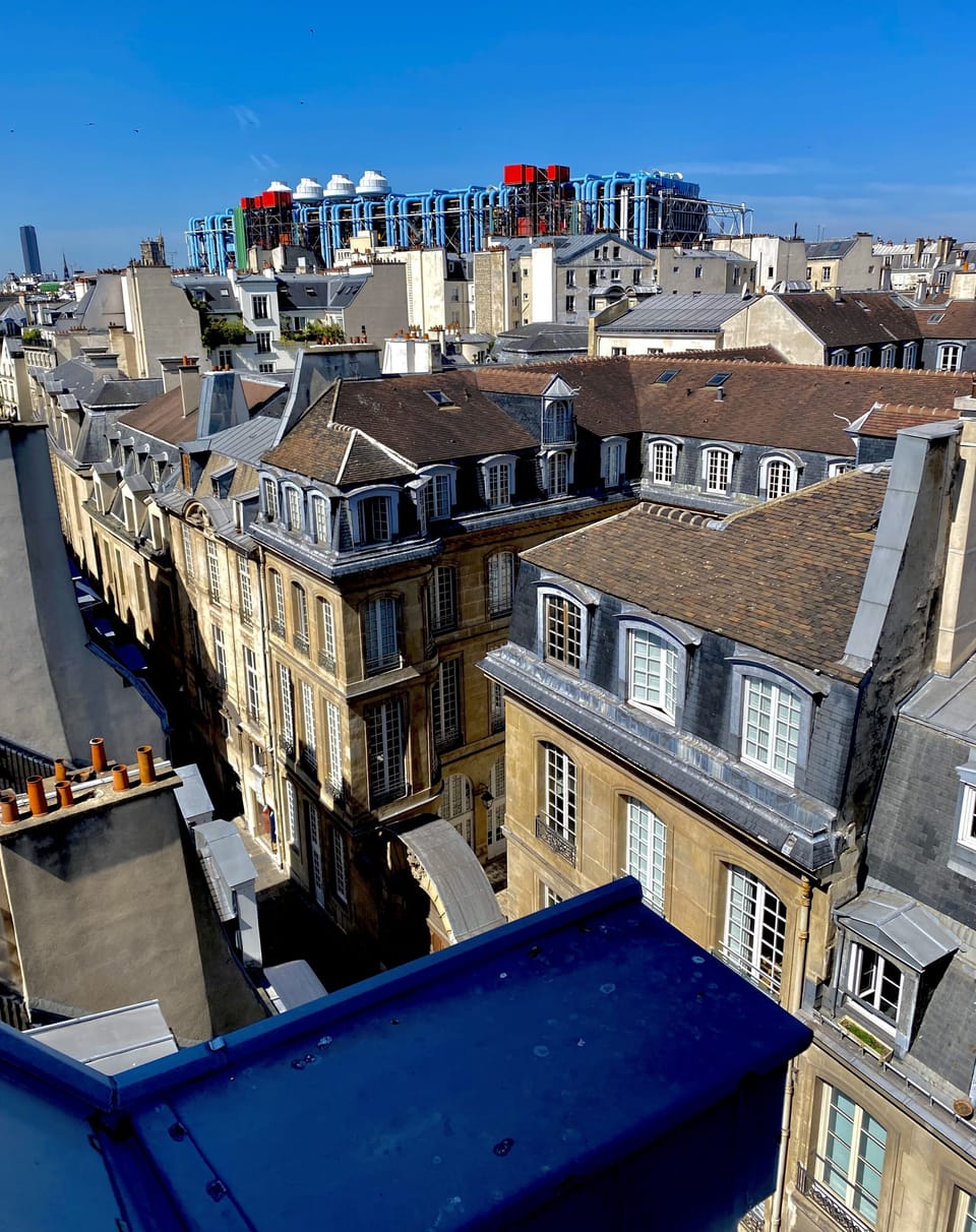 View from living onto 16030 baroque mansion Montmor and the Pompidou Museum 
