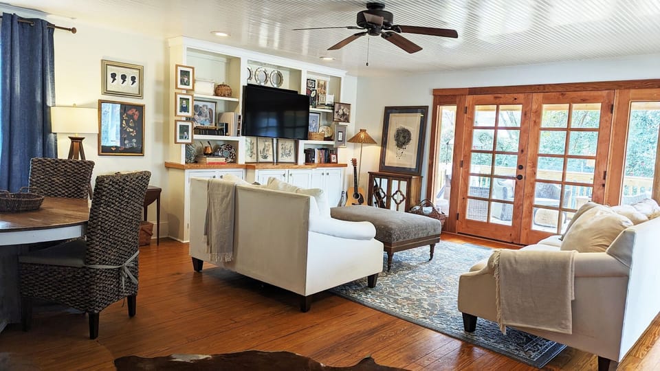 Family room - French doors open to covered porch