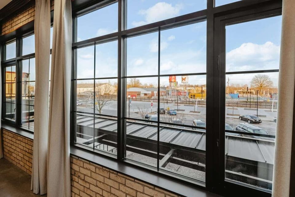Living Room: The view from the living room provides an impressive backdrop of the Railyard Bike Park right across the street.