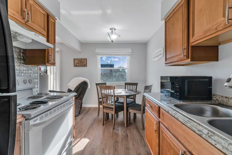 The kitchen has a blender, slow cooker and hand mixer plus many other amenities.