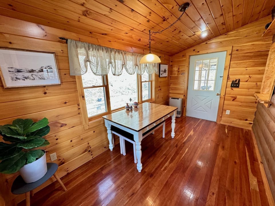 Back door leads to secluded back yard / firepit