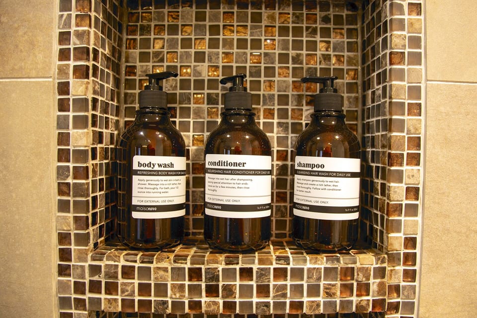 Shampoo, conditioner, body soap 