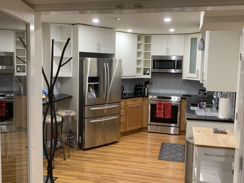 Fridge, glass top stove, microwave, dishwasher