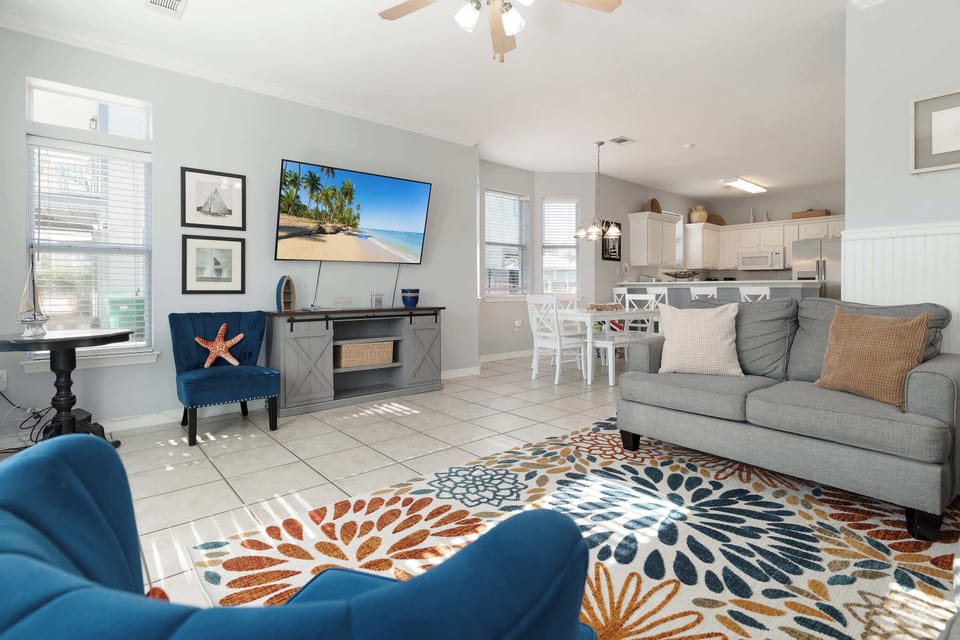 Our bright living room offers the perfect place to unwind.