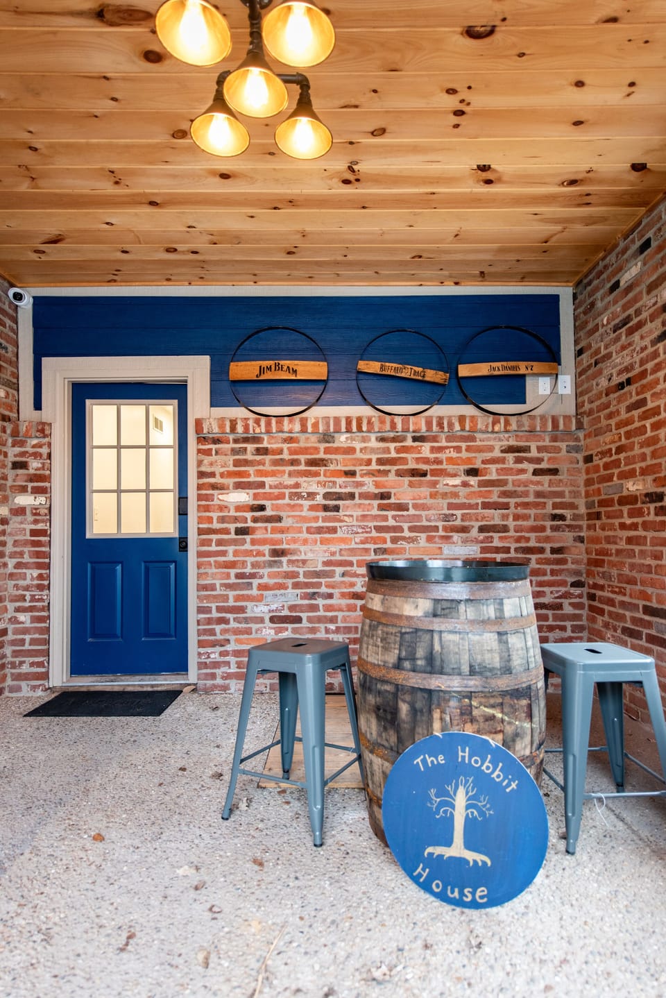 Enjoy a cocktail at the whiskey barrel in the back yard.