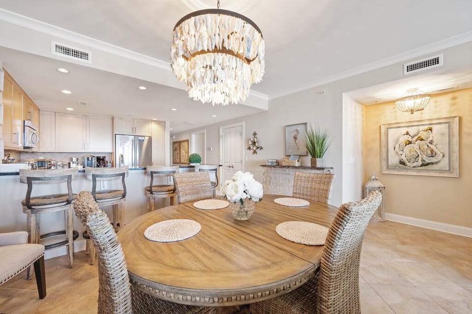 Sit down and enjoy a meal with the family at the dining table.
