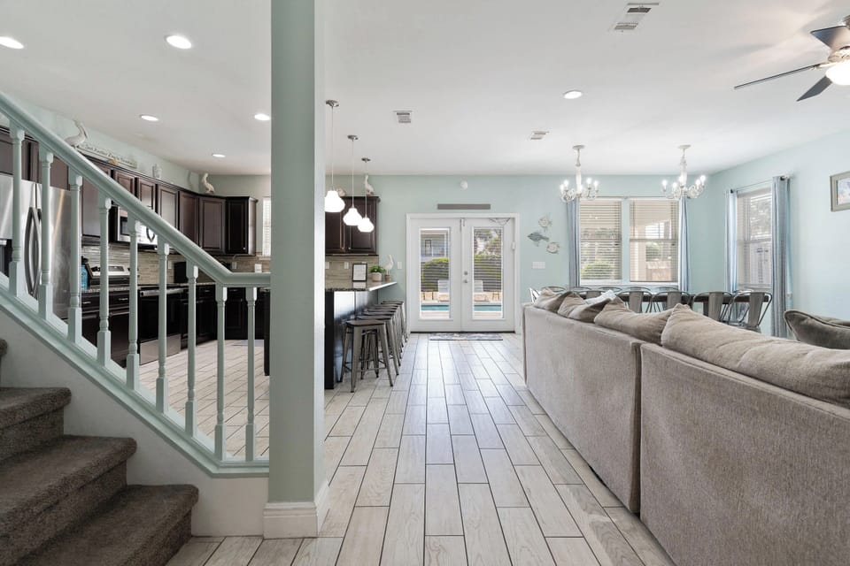 Just down the hall you'll find our spacious living and dining area!