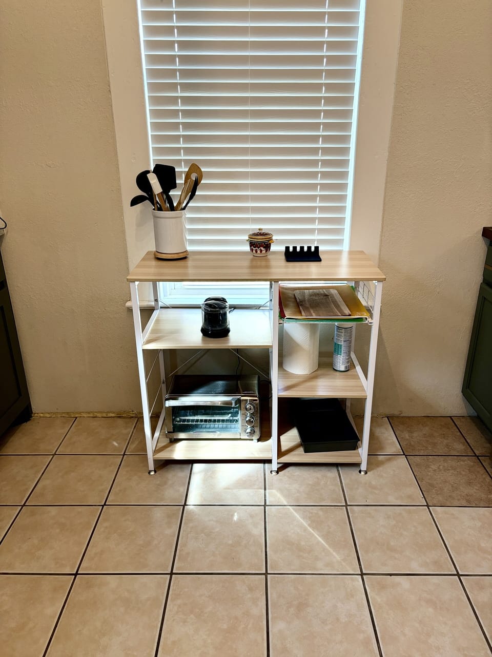 Toaster oven and cooking utensils. 
