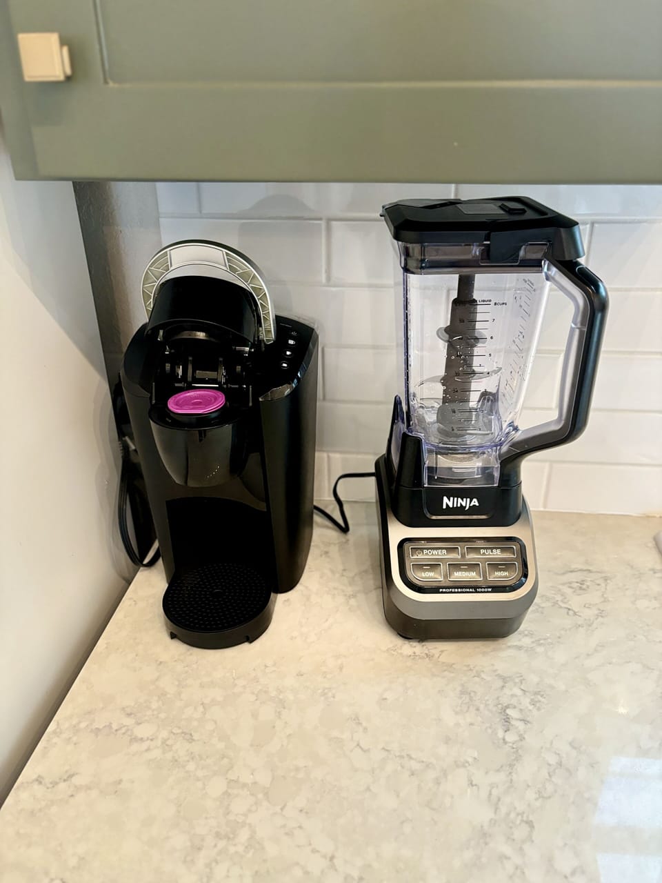 Keurig coffee maker and Ninja blender.