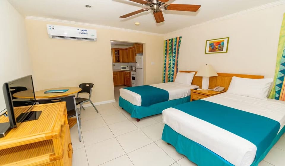 Settle into cool comfort with twin beds and breezy A/C.