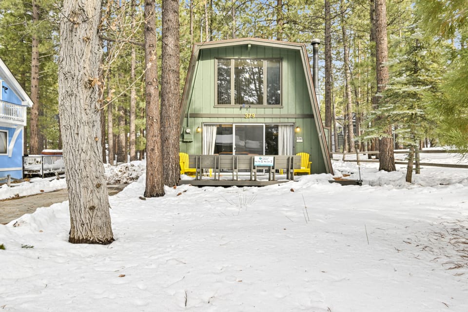 A beautiful backyard surrounded by tall pines, perfect for relaxing under the trees after a day of adventure—enjoy peaceful forest views, fresh air, and a truly rejuvenating stay.