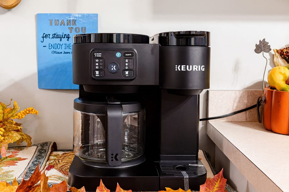 Keurig coffee maker for fresh brews, perfect for mornings and anytime.