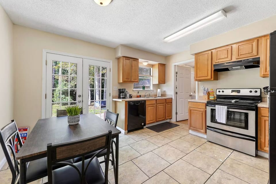 Open kitchen with dining area
