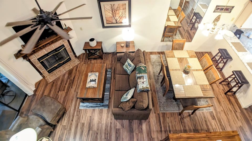 View of living area from loft