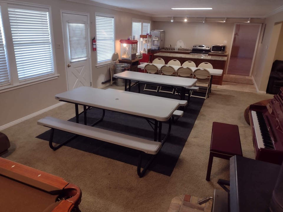 Just added tables and chairs for group dining, playing games, singing w/ piano..