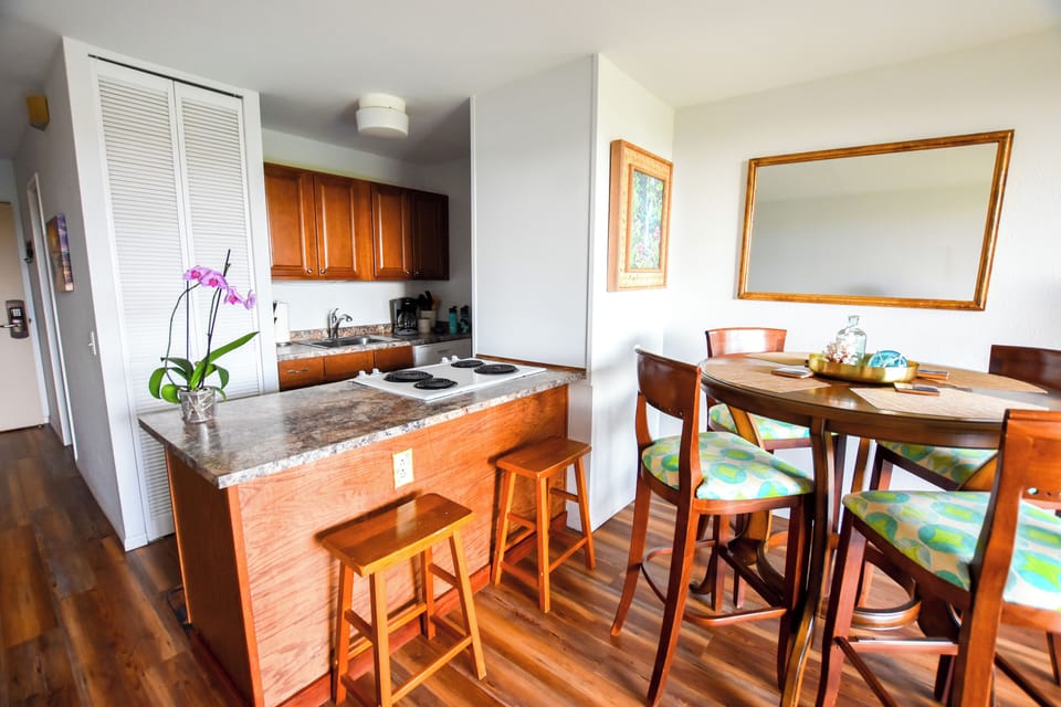 Fully stocked bright open kitchen