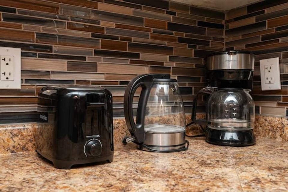 But first...coffee! We supply a drip coffee maker, hot water kettle and toaster.