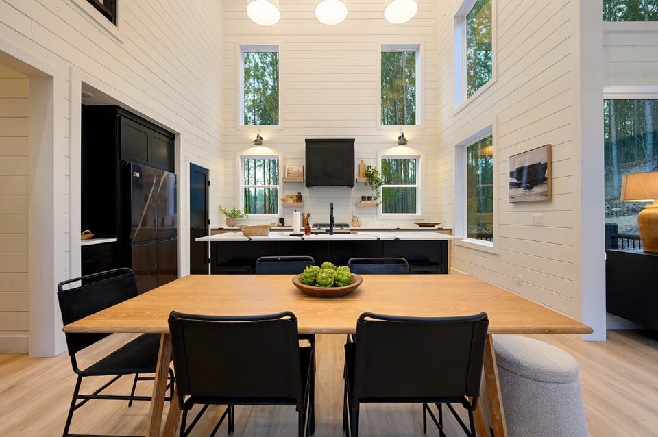 The connection of the dining table and kitchen make prepping, serving and eating a breeze!