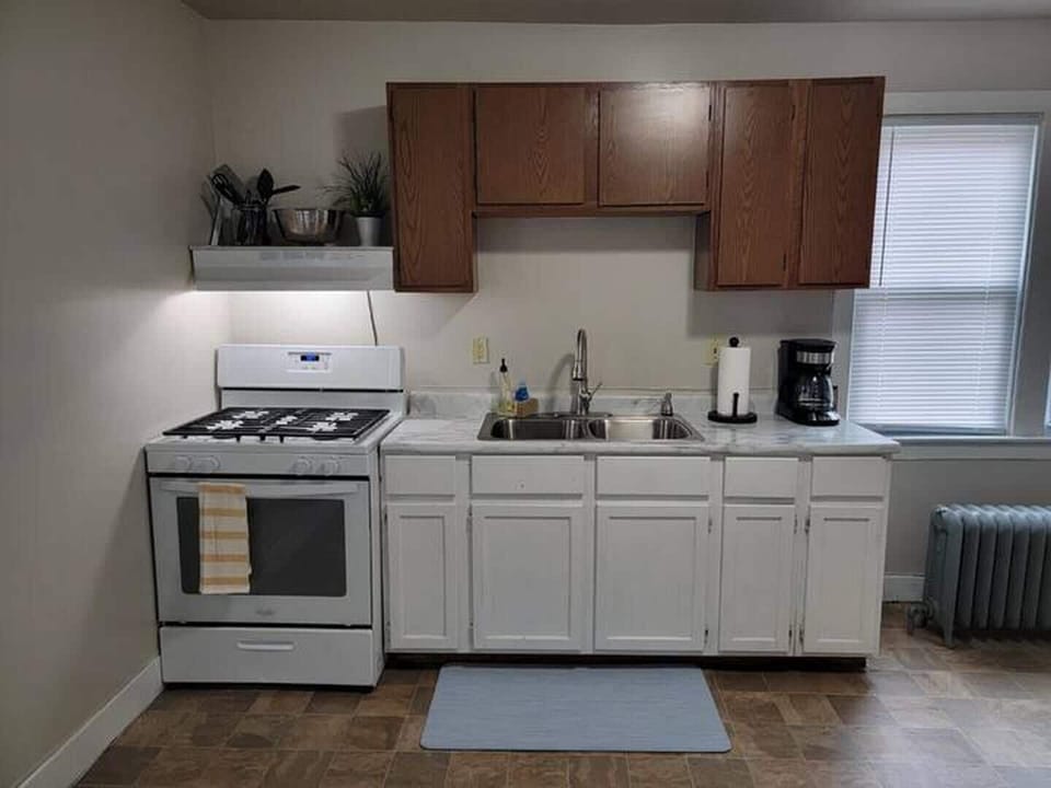 Kitchen is fully equipped with appliances
