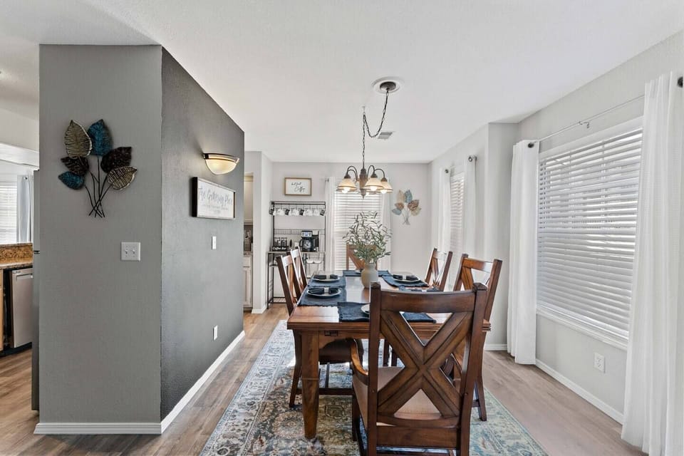 Coffee station located right by the dining room table and kitchen area
