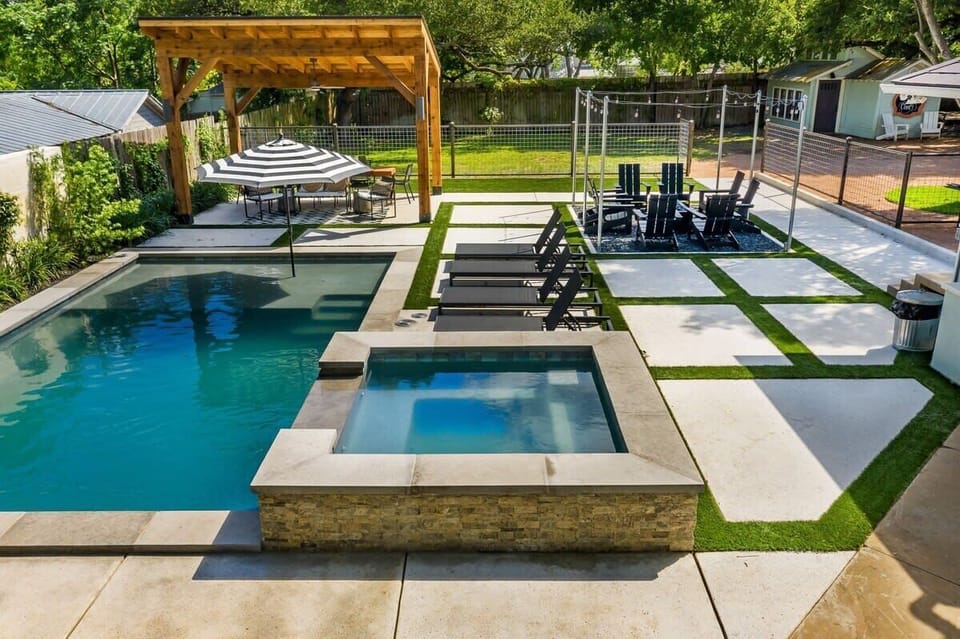 Backyard pool and hot tub