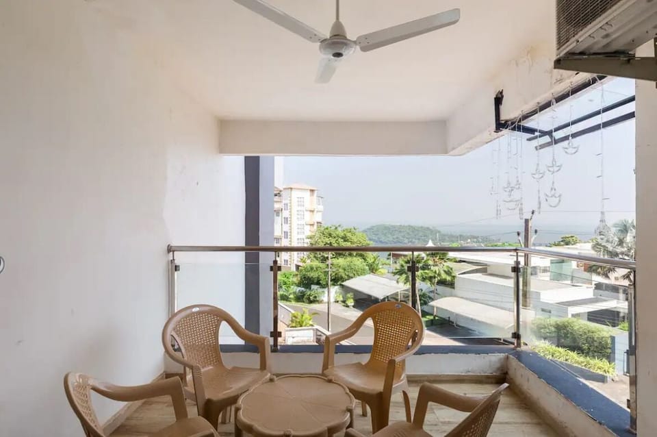 A scenic balcony, overlooking the sea and island 
