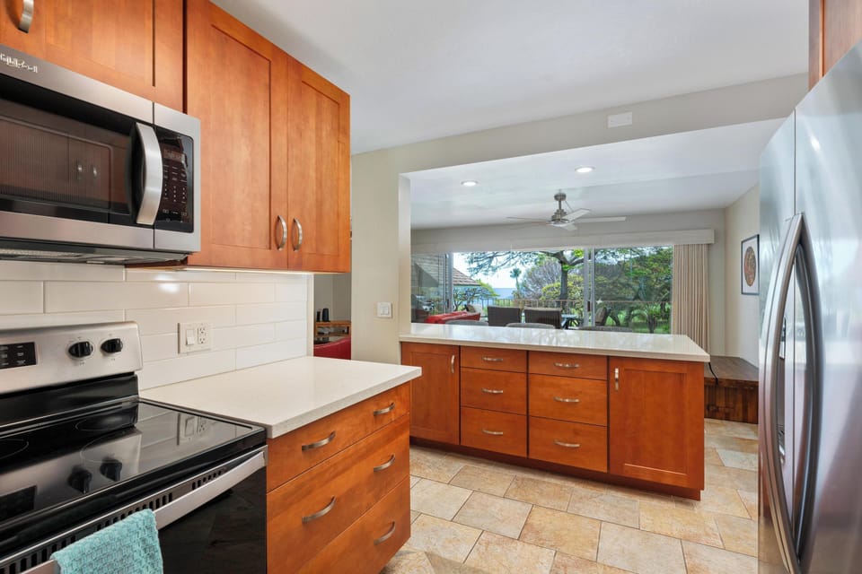 Kitchen area with floating island