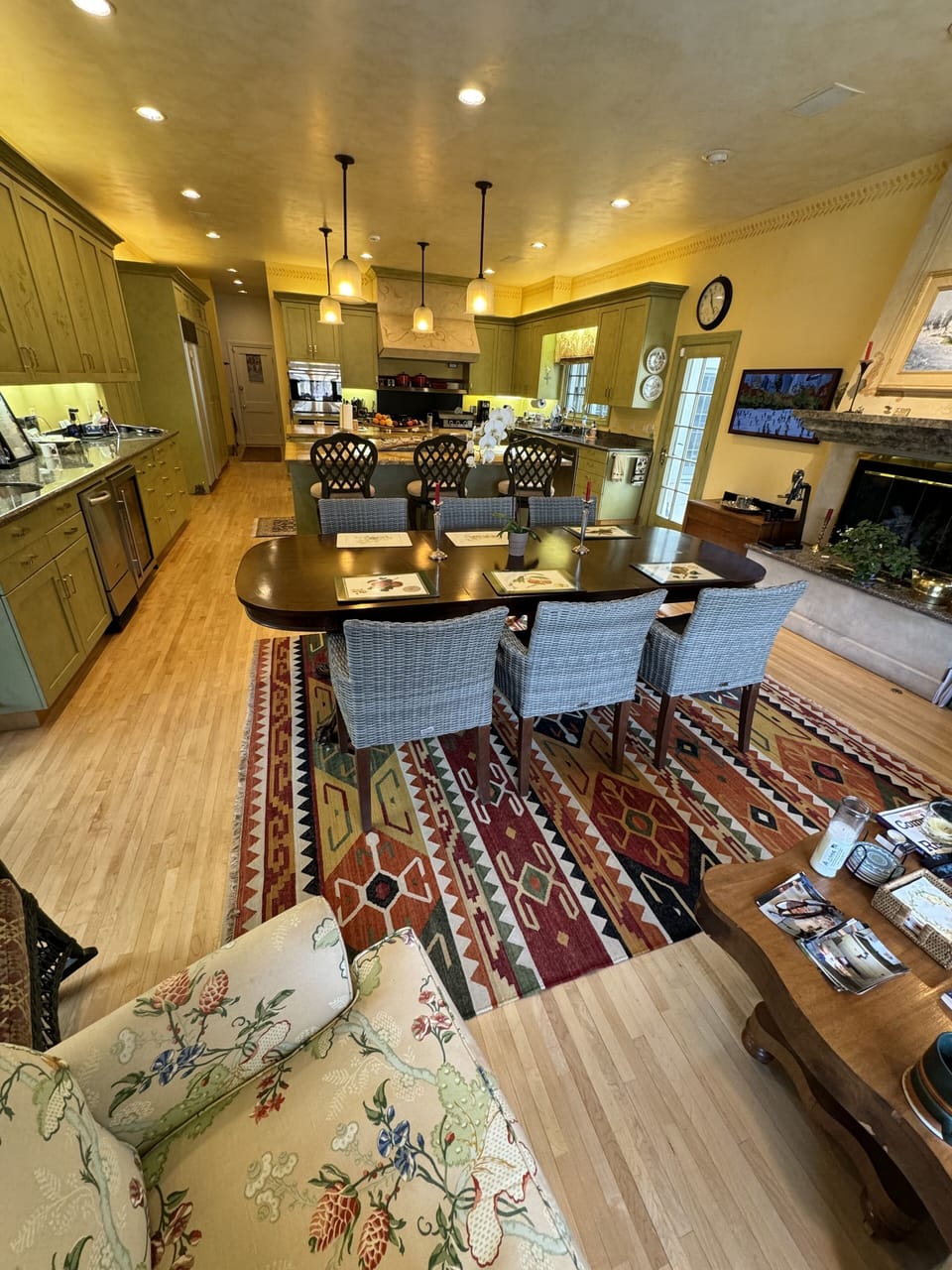 Family Room in Kitchen with gas fireplace.